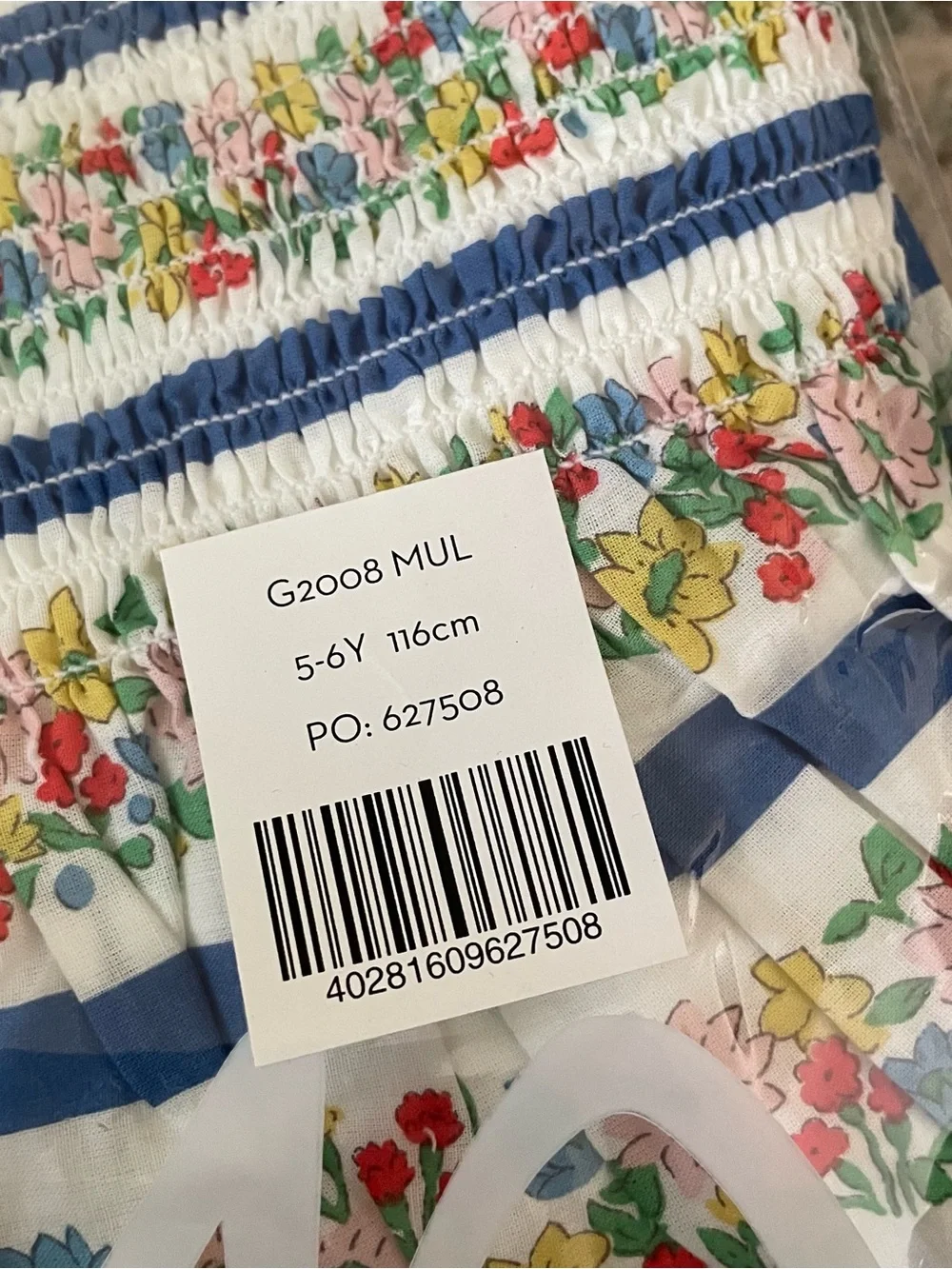 NWT Mini Boden Girls' Blue & Floral Smocked Dress Sleeveless